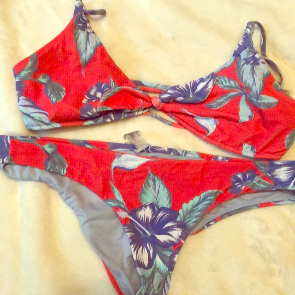 2 piece bikini coral with aqua and purple